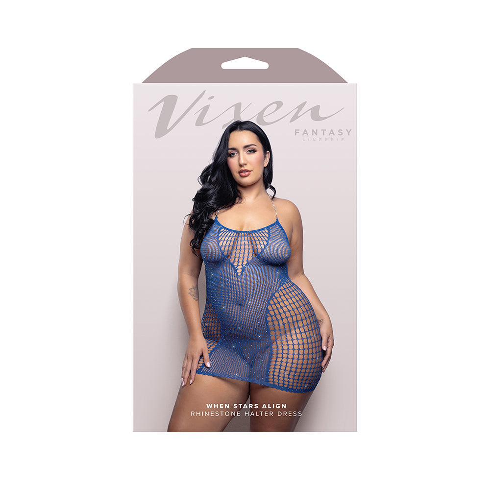 Rhinestone Halter Dress for Curvy Figures